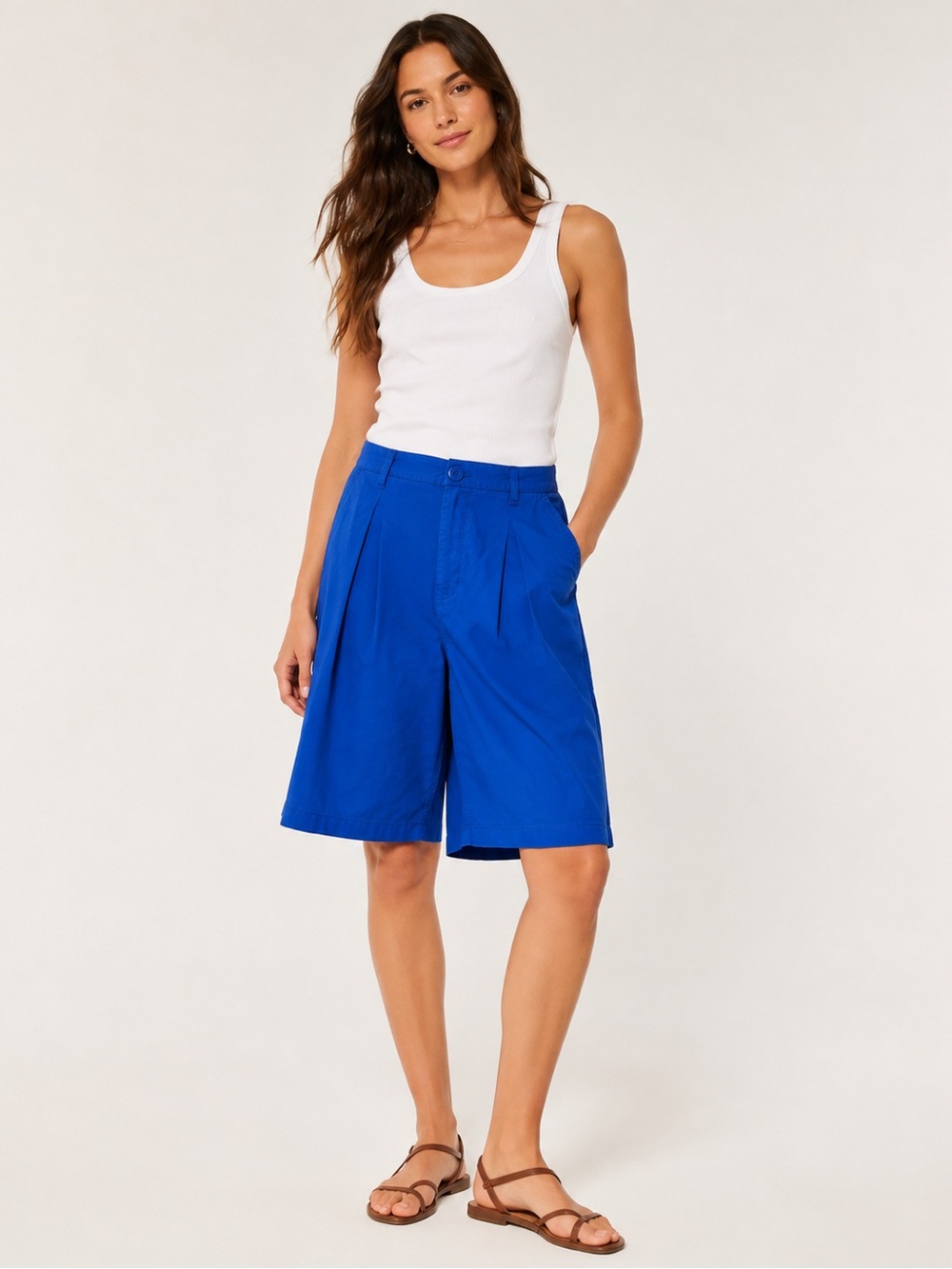 Pilcro Anthropologie Neon Blue Pleated Bermuda Shorts